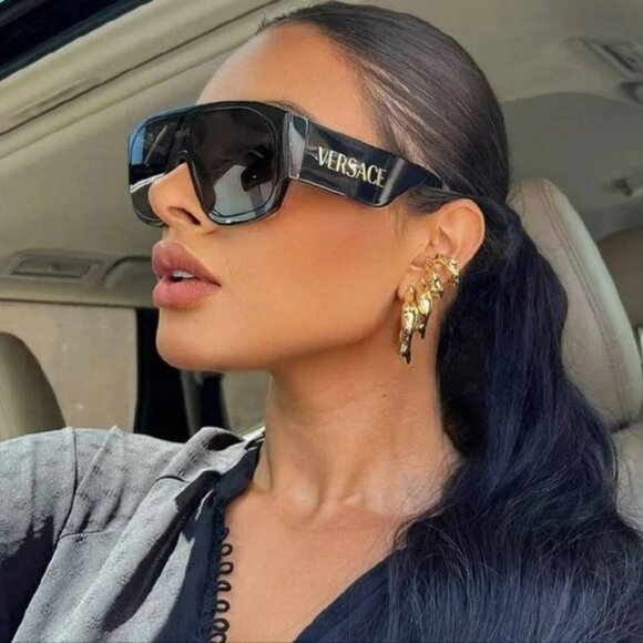 Versace VE4439 GB1/87 Shield Sunglasses – Black/Dark Grey